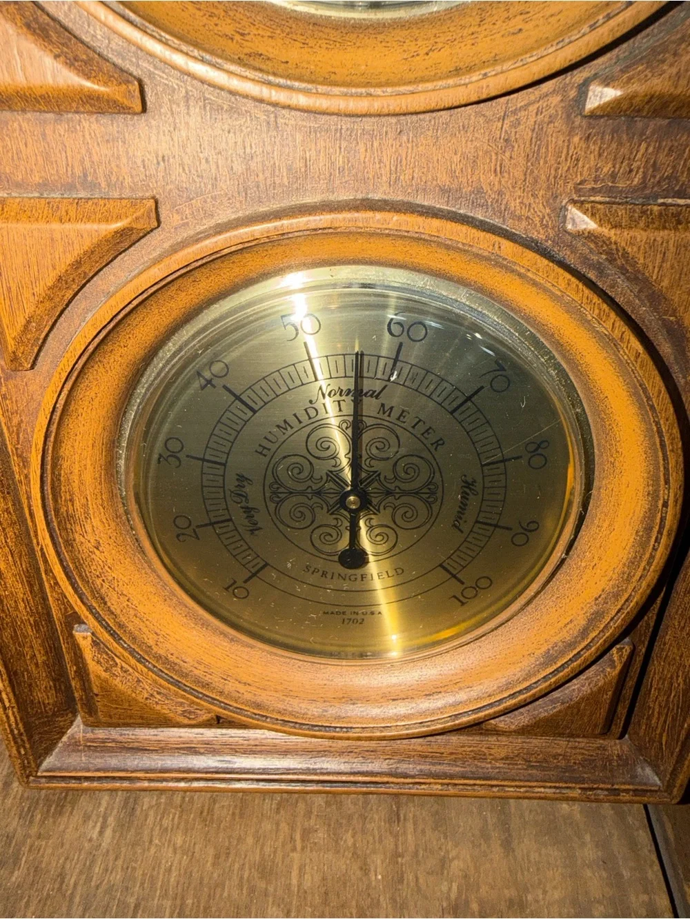 Springfield Weather Station Wood Wall Barometer Thermometer Hygrometer 70s Vtg